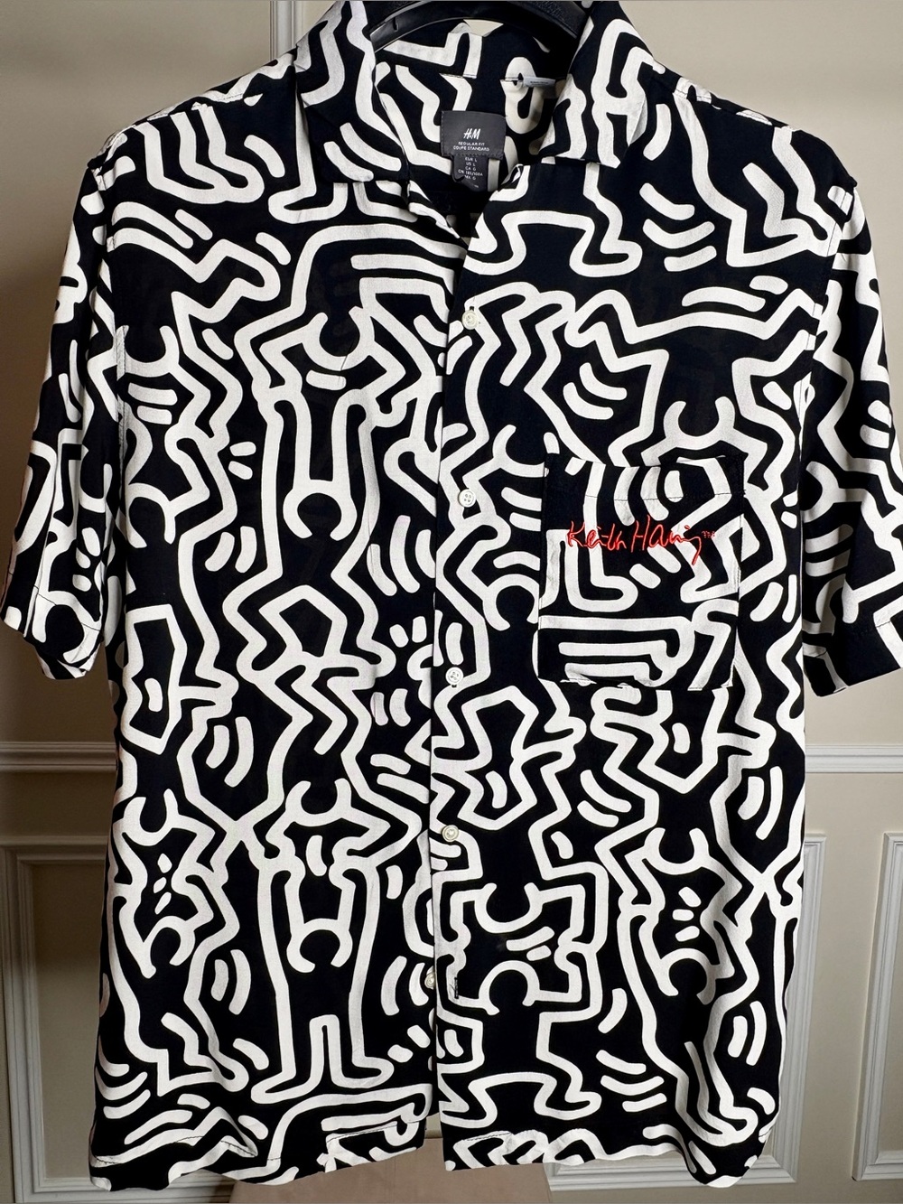 H&M Keith Haring Black and White Short-Sleeve Button-Up Shirt